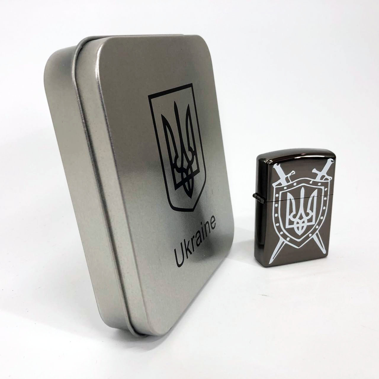 Дуговая электроимпульсная USB зажигалка Украина металлическая коробка HL-446. Цвет: черный