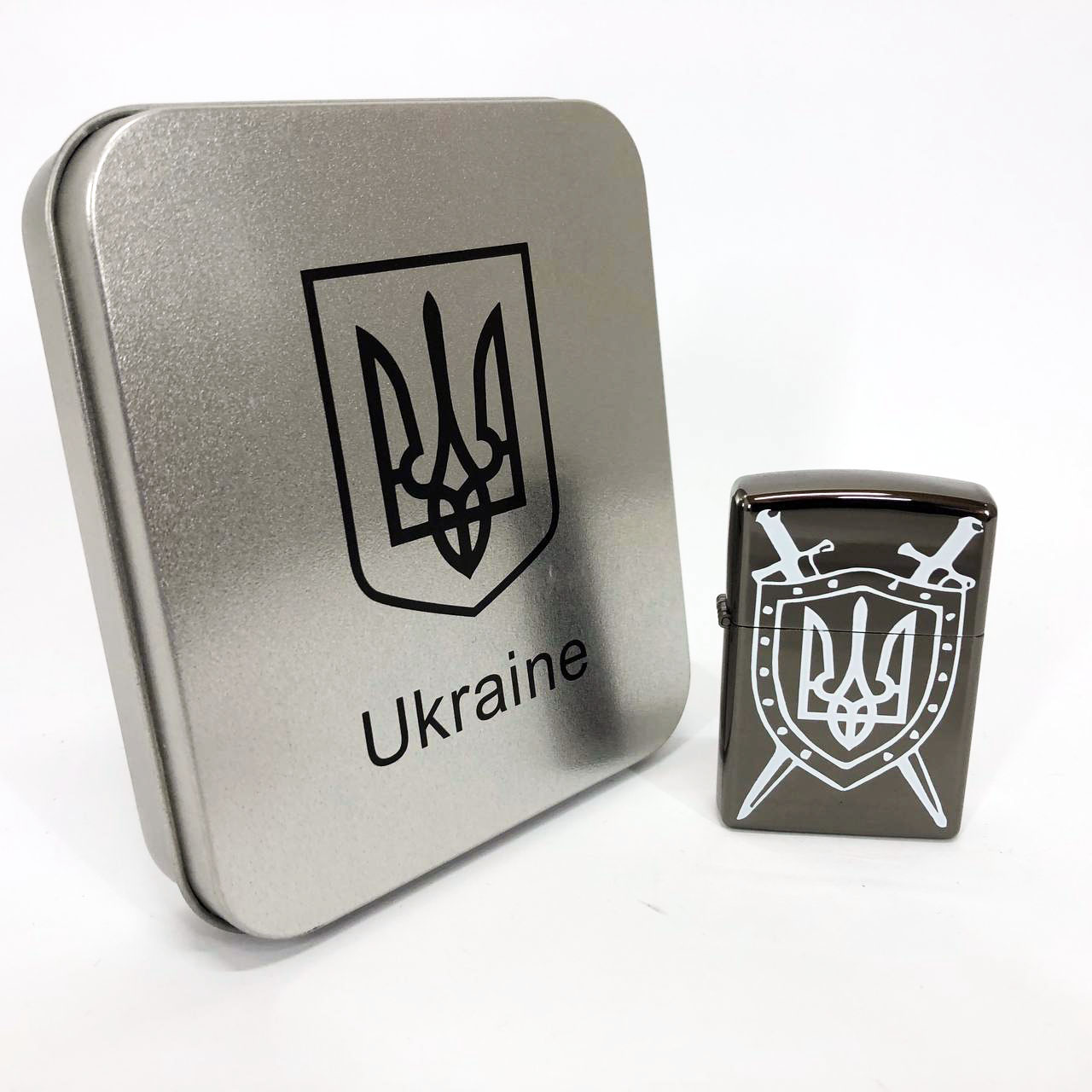 Дуговая электроимпульсная USB зажигалка Украина металлическая коробка HL-446. Цвет: черный