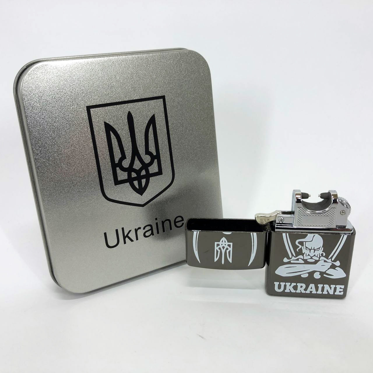 Дуговая электроимпульсная USB зажигалка Украина (металлическая коробка) HL-449. Цвет: черный