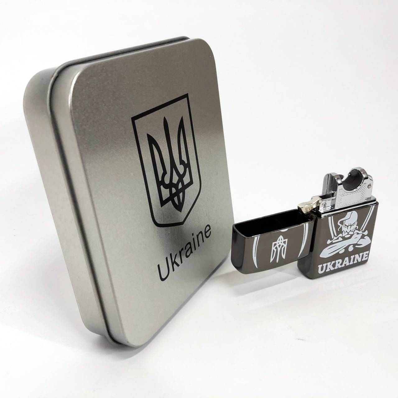 Дуговая электроимпульсная USB зажигалка Украина (металлическая коробка) HL-449. Цвет: черный