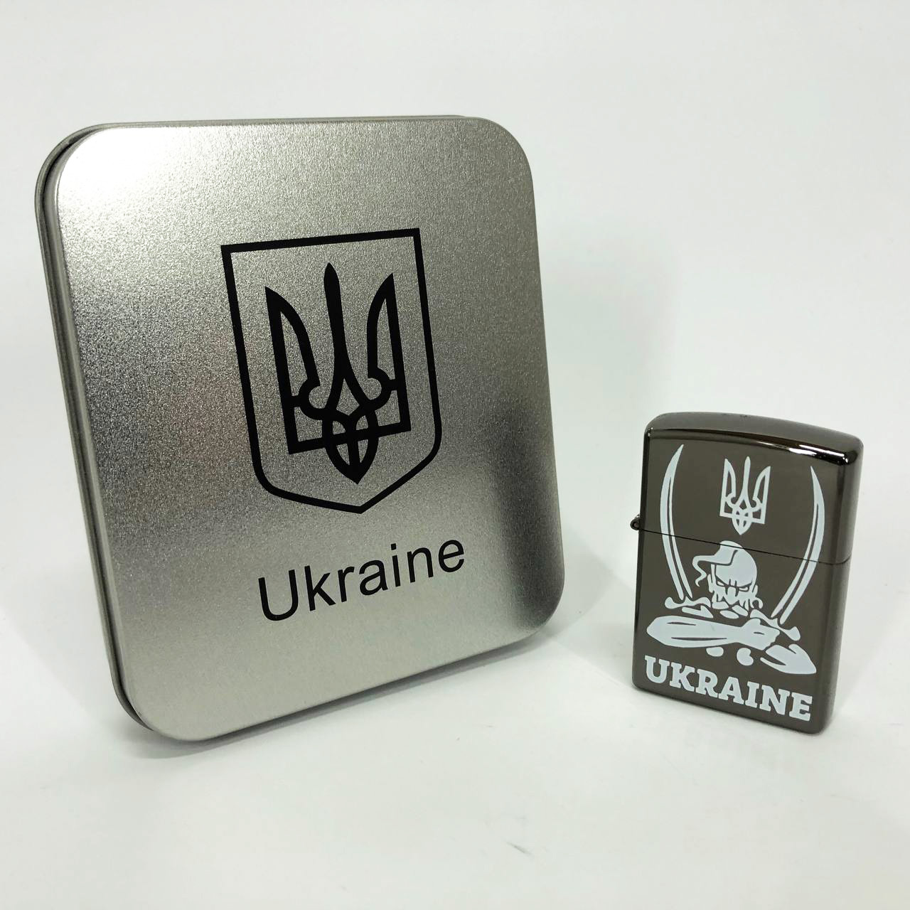 Дуговая электроимпульсная USB зажигалка Украина (металлическая коробка) HL-449. Цвет: черный