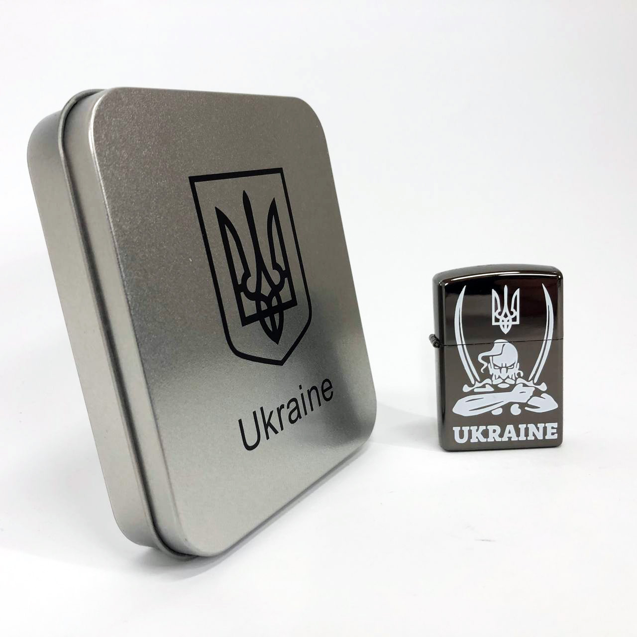 Дуговая электроимпульсная USB зажигалка Украина (металлическая коробка) HL-449. Цвет: черный