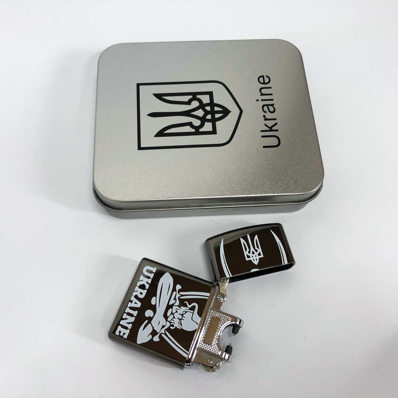 Дуговая электроимпульсная USB зажигалка Украина (металлическая коробка) HL-449. Цвет: черный