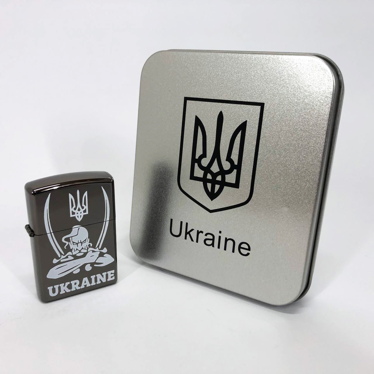 Дуговая электроимпульсная USB зажигалка Украина (металлическая коробка) HL-449. Цвет: черный