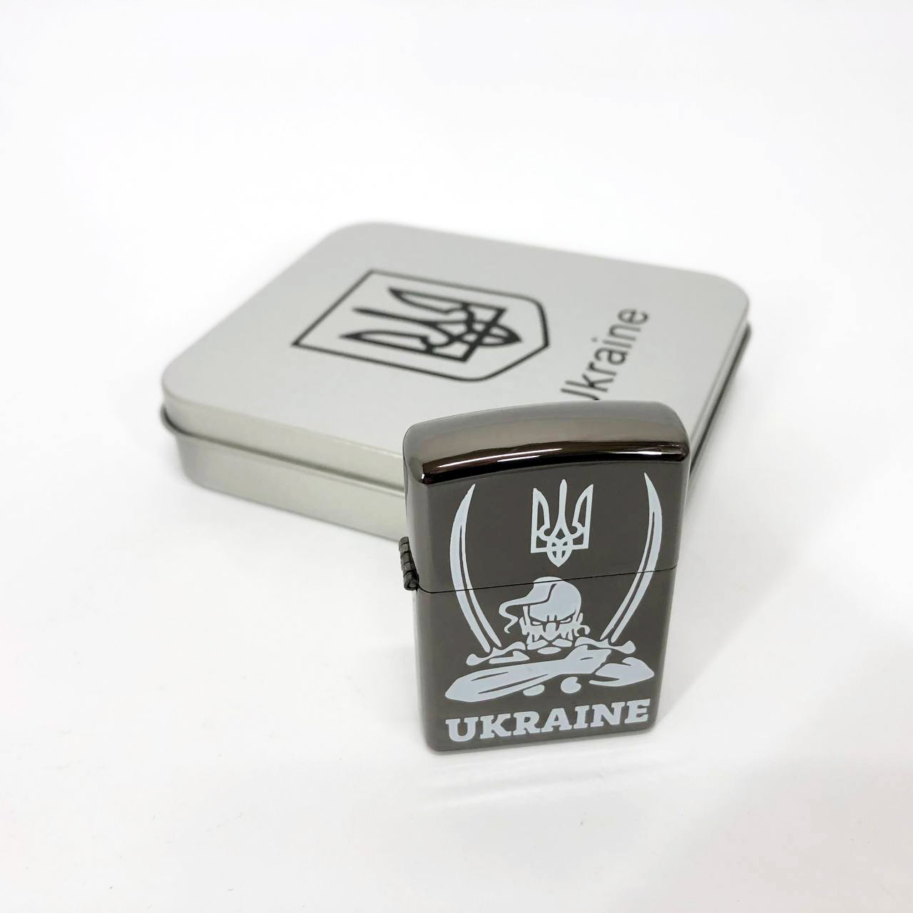 Дуговая электроимпульсная USB зажигалка Украина (металлическая коробка) HL-449. Цвет: черный