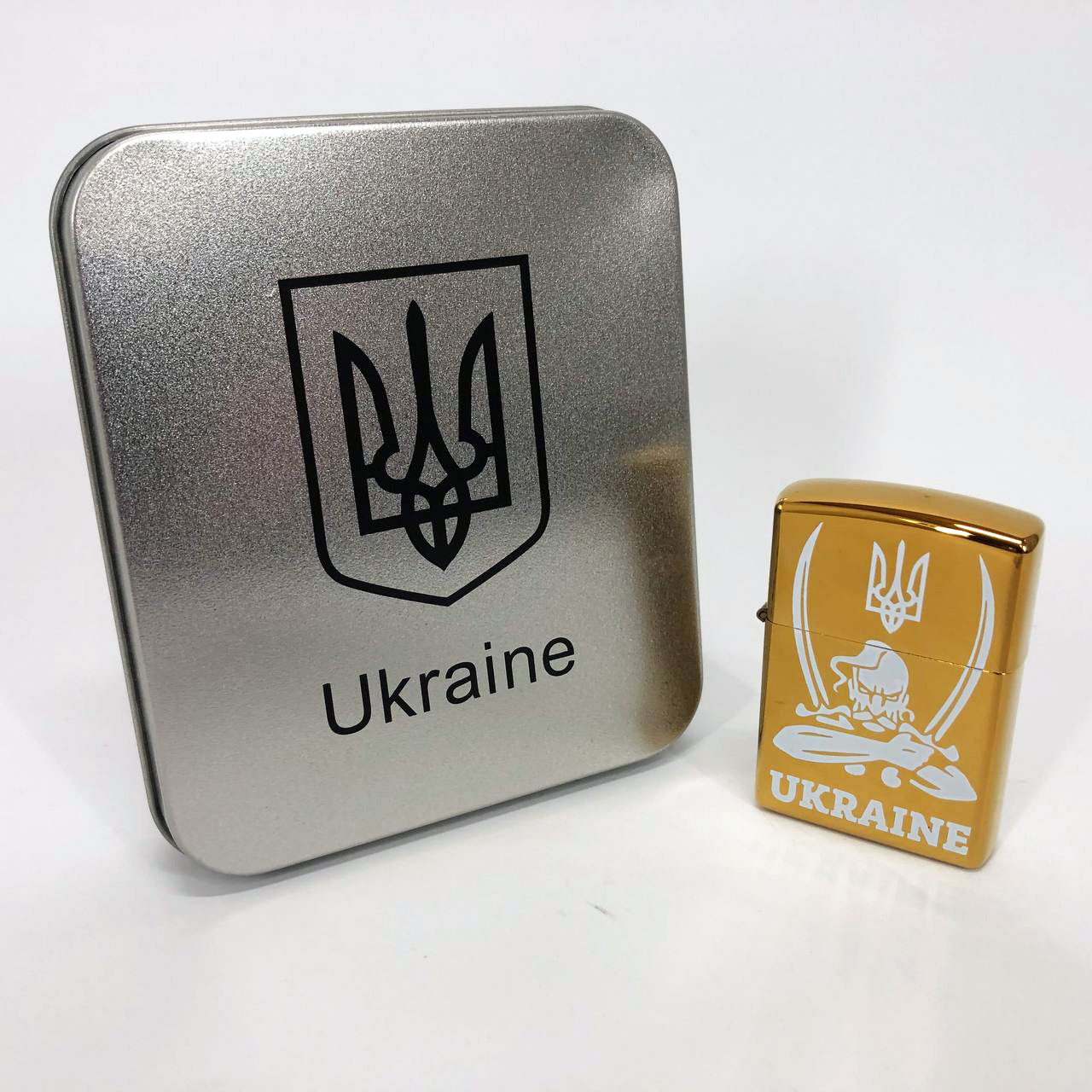 Дуговая электроимпульсная USB зажигалка Украина (металлическая коробка) HL-449. Цвет: золотой