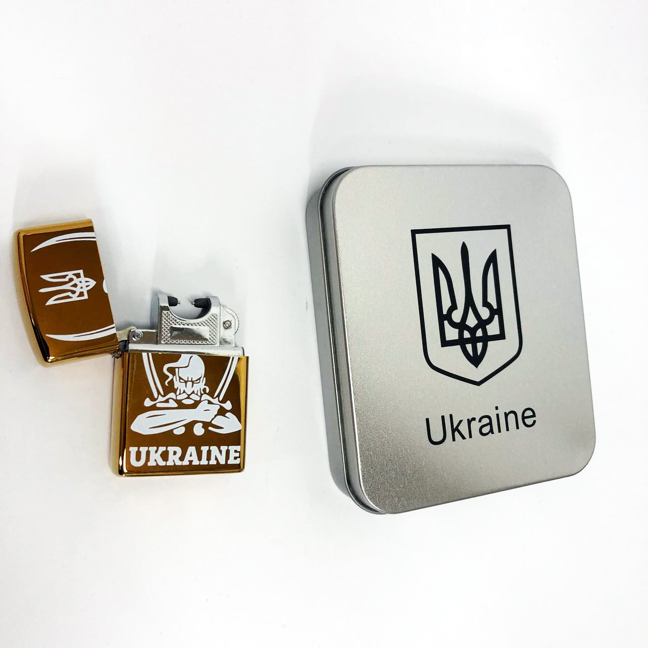 Дуговая электроимпульсная USB зажигалка Украина (металлическая коробка) HL-449. Цвет: золотой