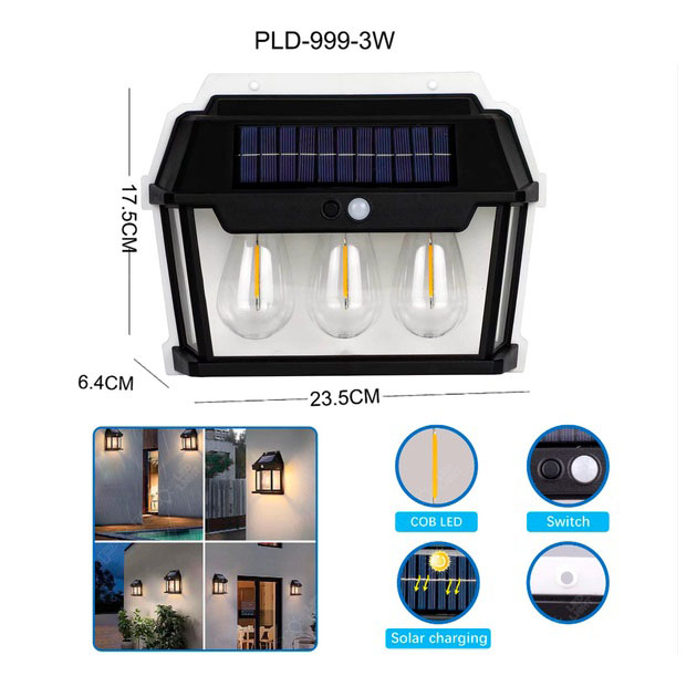 Фонарь вольфрамовая лампа на солнечной батарее 999-38W, датчик движения, АКБ 18650