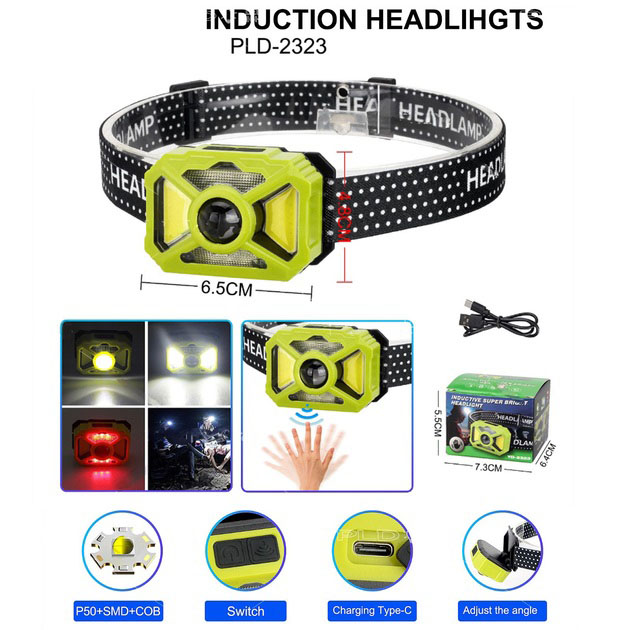 Фонарь налобный 2323-P50+SMD+COB (white/red)