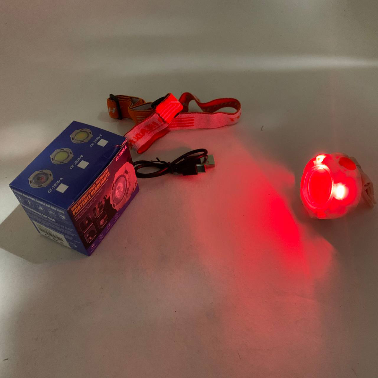 Фонарь налобный CY-2026-B-COB+2LED(red)+2LED(blue)