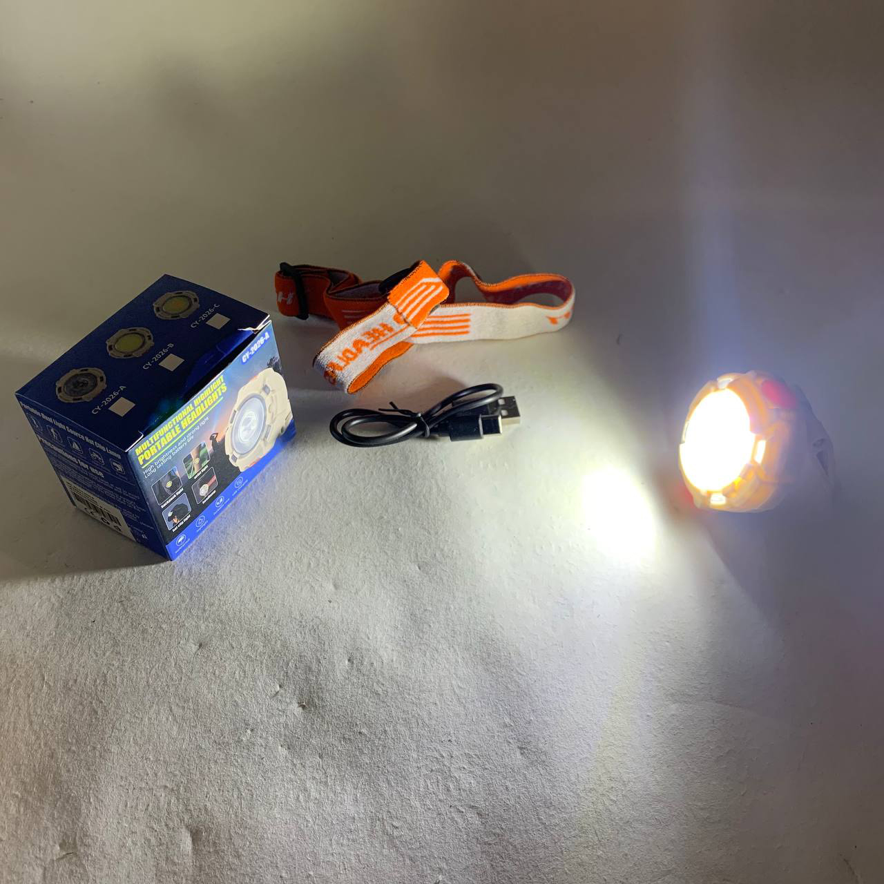 Фонарь налобный CY-2026-B-COB+2LED(red)+2LED(blue)