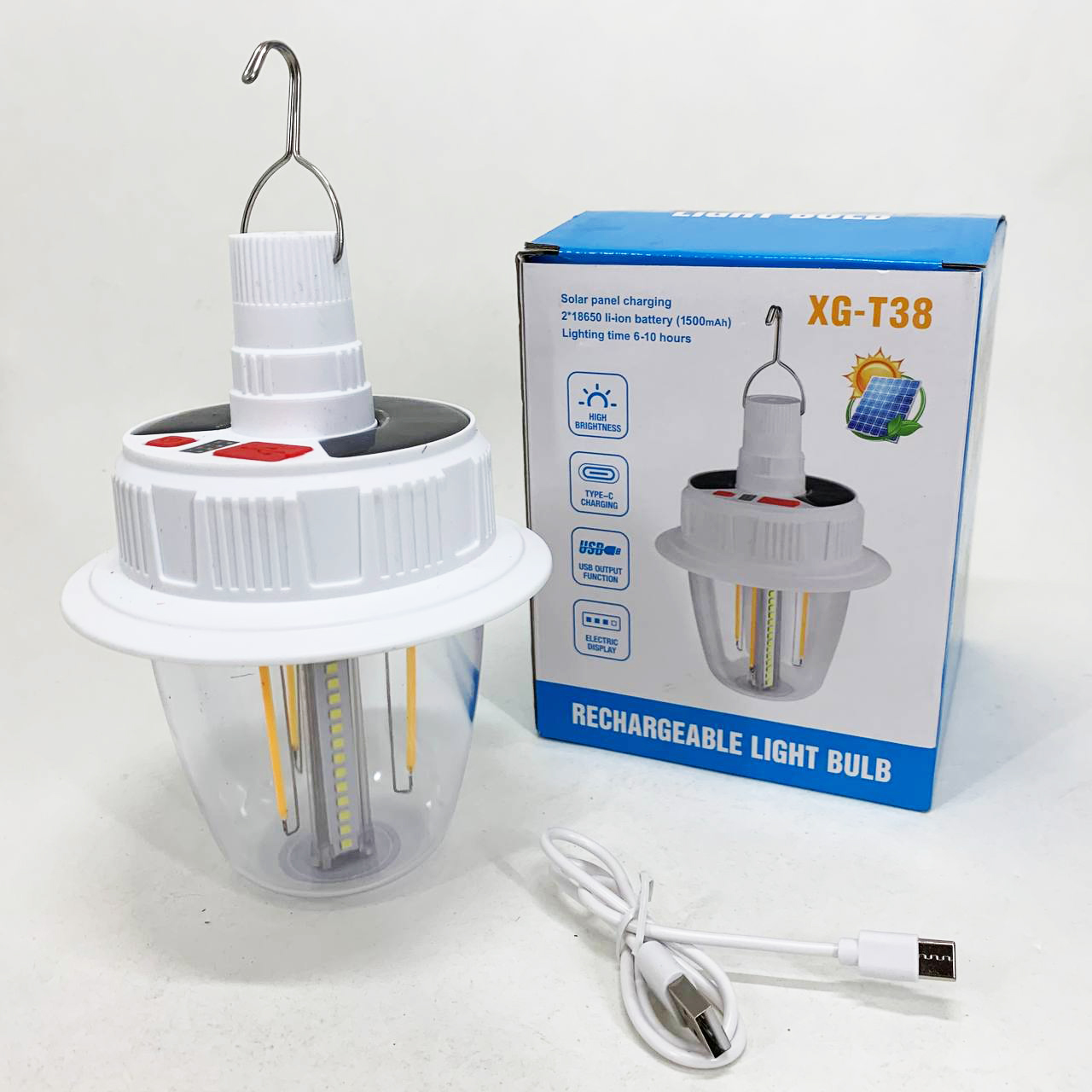 Светодиодная LED лампа с аккумулятором T38-COB+SMD(RGB) 2x18650 солнечная батарея