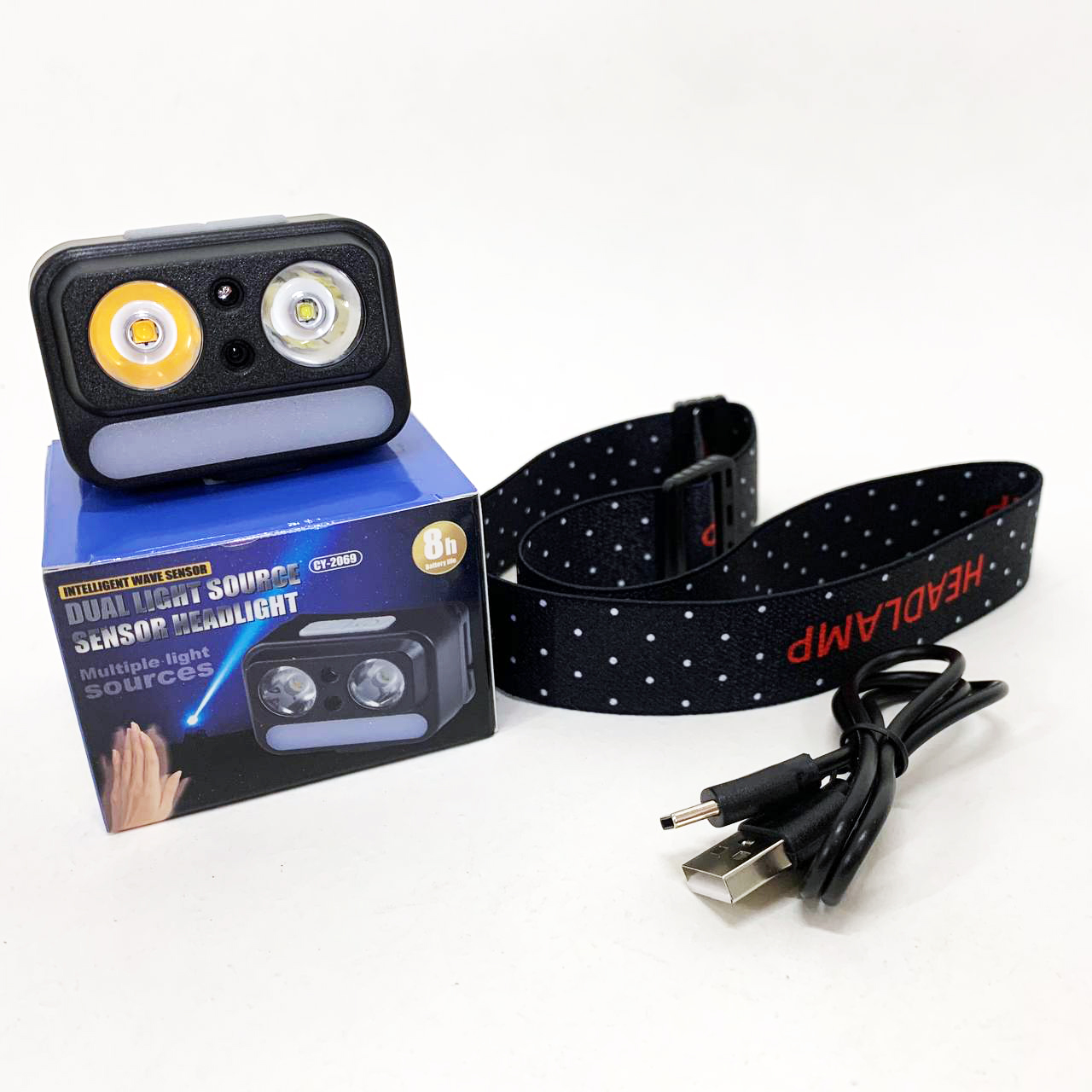 Фонарь налобный 2069-XPG+XPG+5SMD Motion sensor