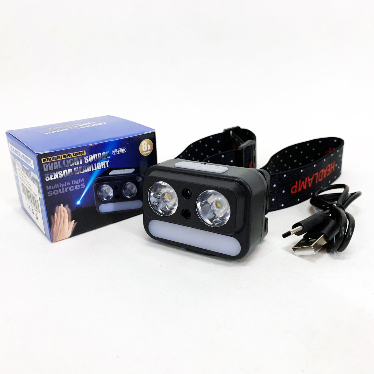Фонарь налобный 2069-XPG+XPG+5SMD Motion sensor