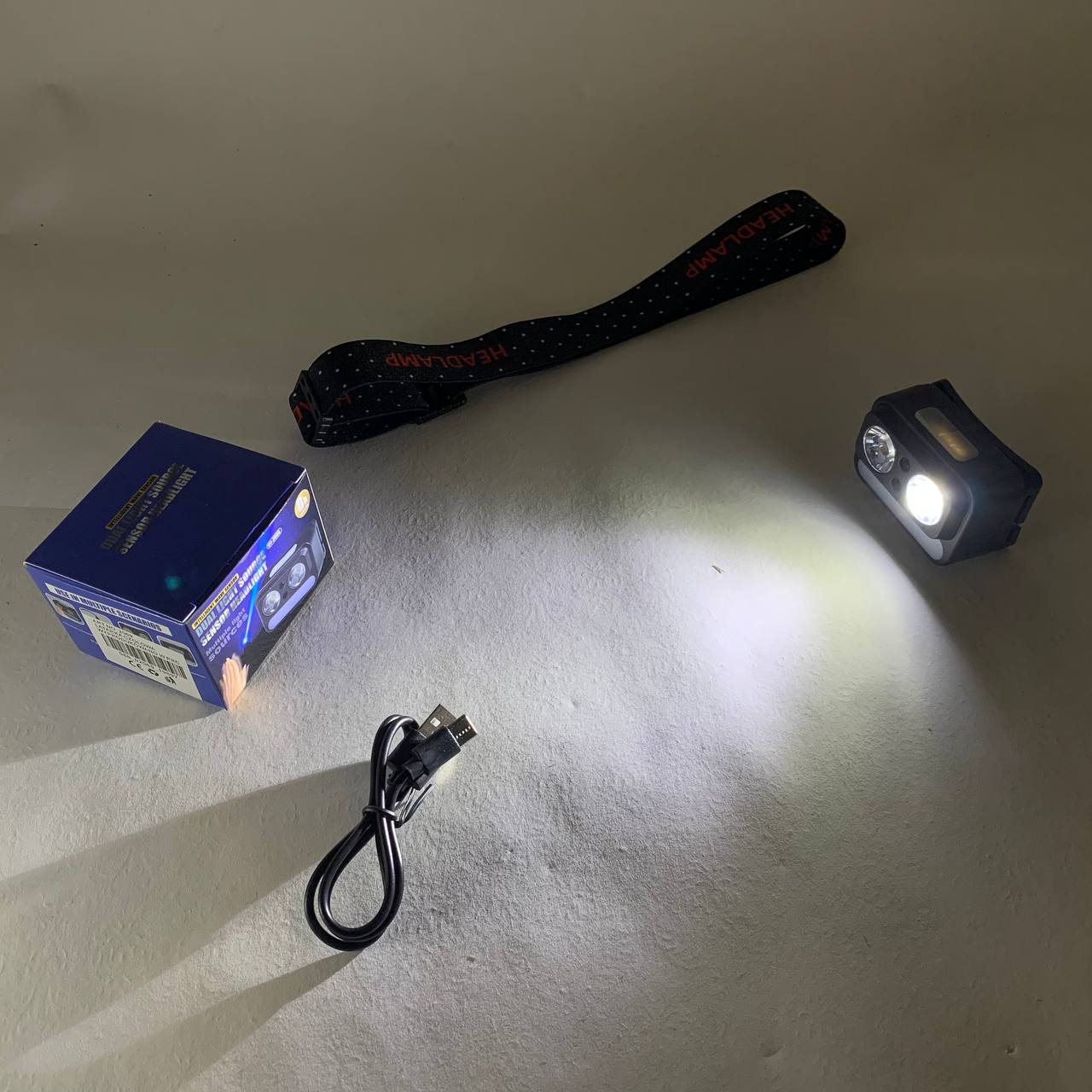 Фонарь налобный 2069-XPG+XPG+5SMD Motion sensor