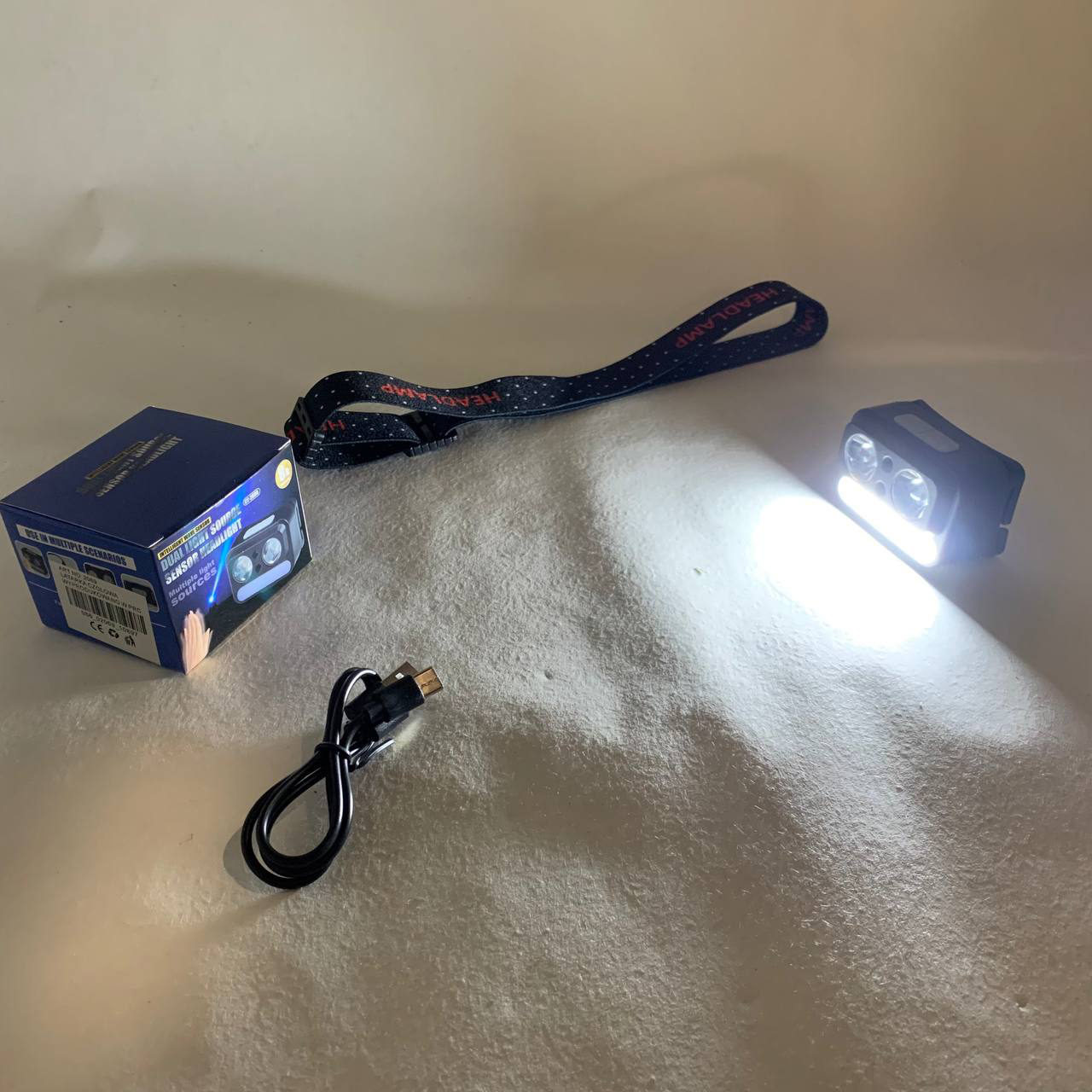 Фонарь налобный 2069-XPG+XPG+5SMD Motion sensor