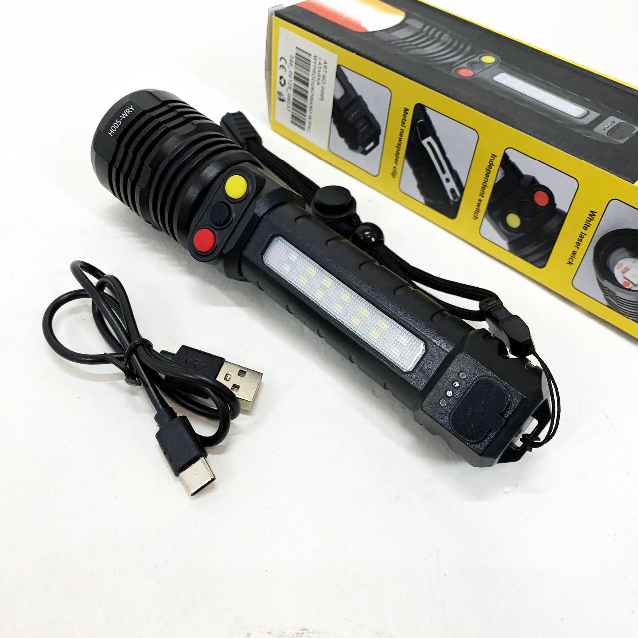 Фонарь ручной PLD-H005-3PM10-TG +14SMD, белый, желтый, красный