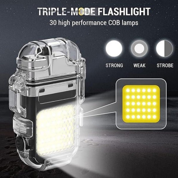 Зажигалка спиральная водонепроницаемая электронная с LED фонариком и зарядкой от USB