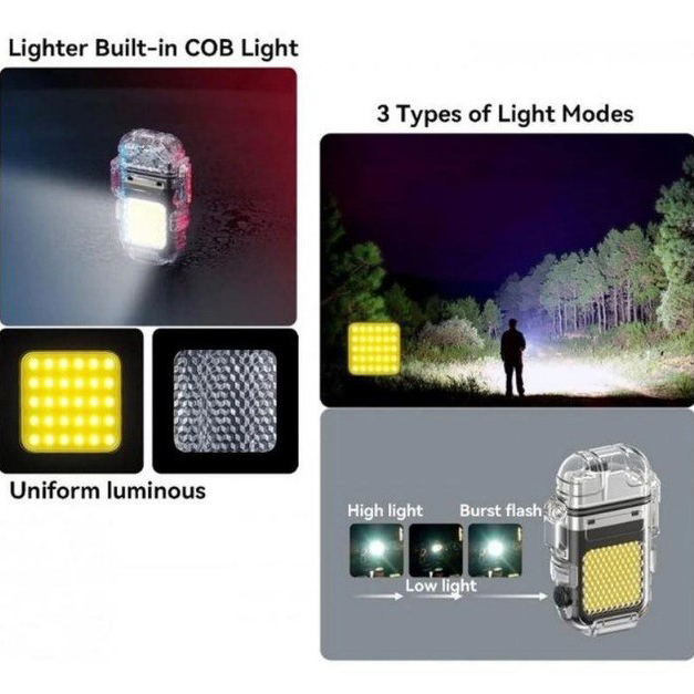 Зажигалка спиральная водонепроницаемая электронная с LED фонариком и зарядкой от USB