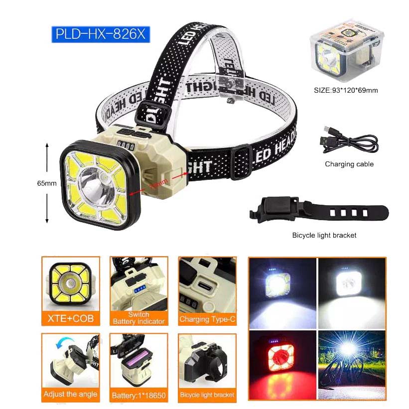 Фонарь налобный 826X-XPE+8COB(White+Red) 1x18650