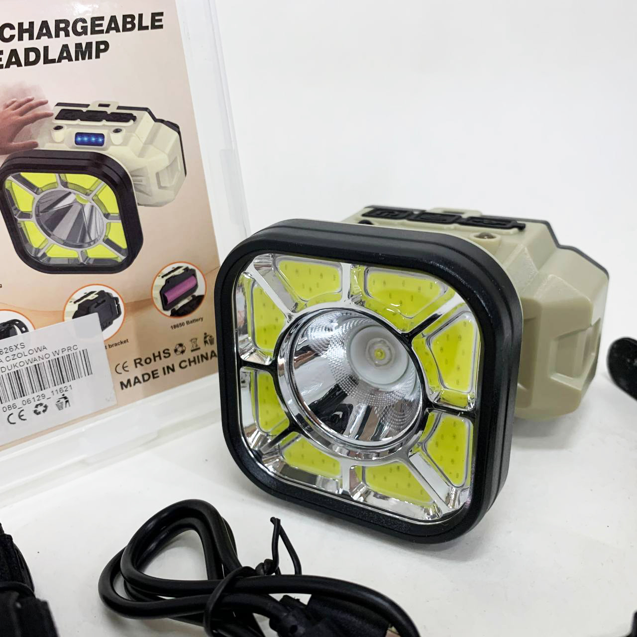 Фонарь налобный 826X-XPE+8COB(White+Red) 1x18650