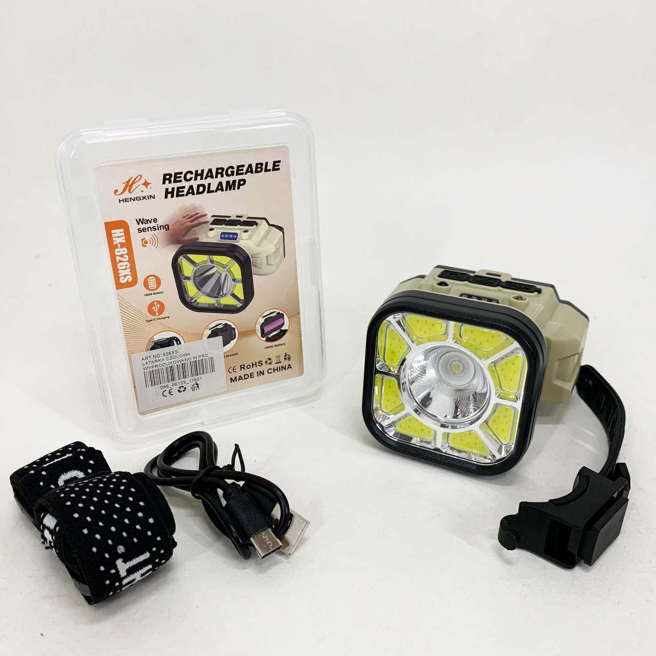 Фонарь налобный 826X-XPE+8COB(White+Red) 1x18650