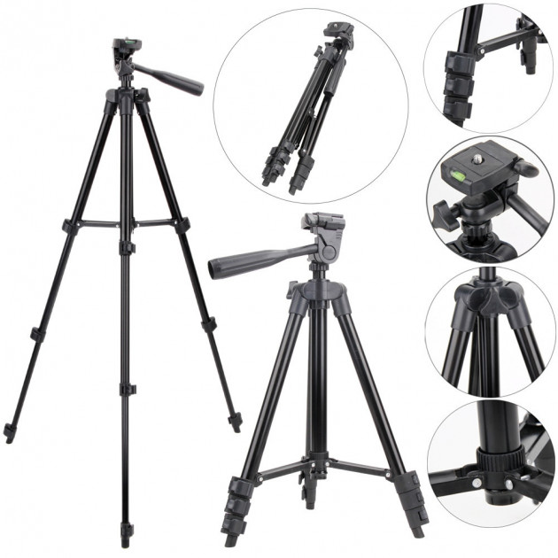 Штатив для телефона и фотоаппарата Tripod 3120 PRO портативный трипод 0,35-1.02м высота. Цвет: черный