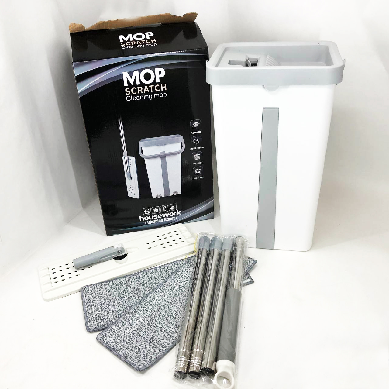 Швабра большая с ведром комплект Scratch Cleaning Easy Mop с автоматическим отжимом и складной ручкой