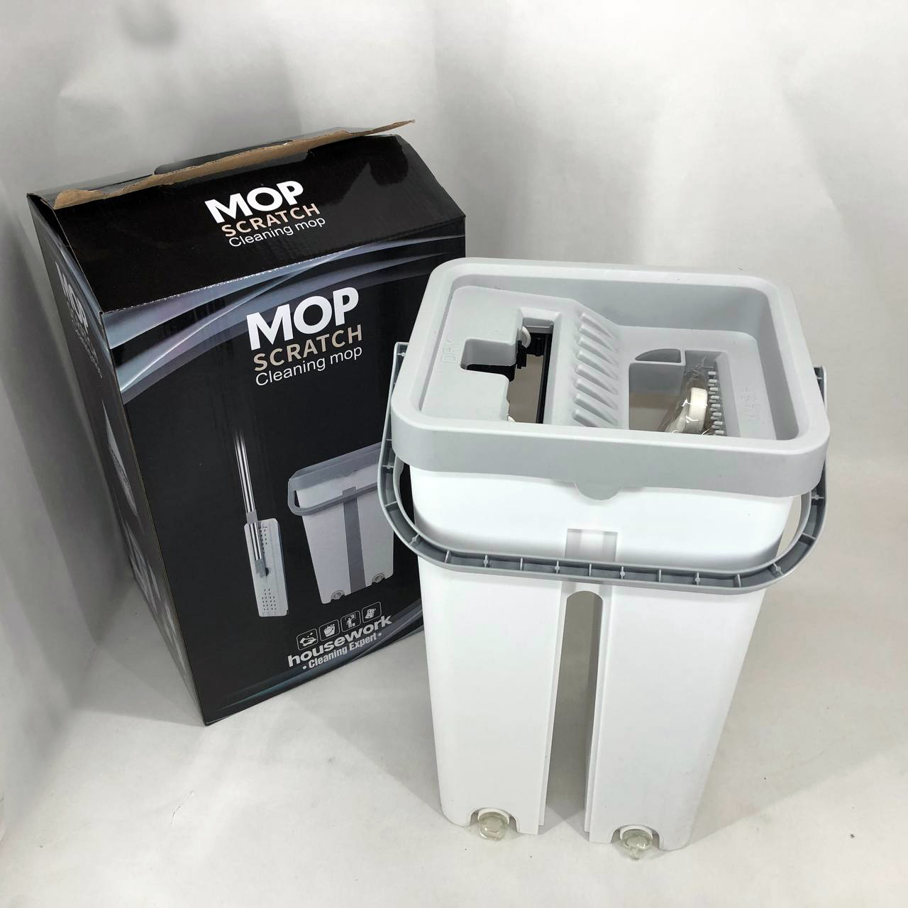 Швабра большая с ведром комплект Scratch Cleaning Easy Mop с автоматическим отжимом и складной ручкой