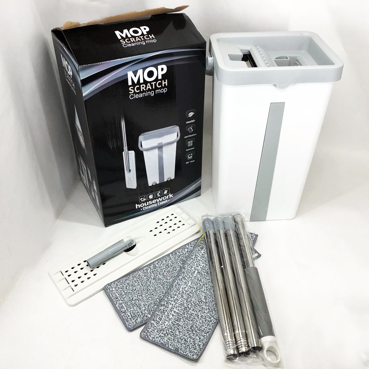 Швабра большая с ведром комплект Scratch Cleaning Easy Mop с автоматическим отжимом и складной ручкой