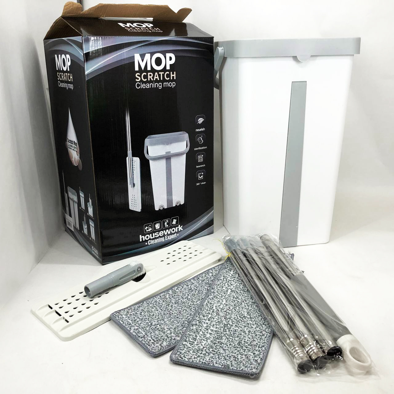 Швабра большая с ведром комплект Scratch Cleaning Easy Mop с автоматическим отжимом и складной ручкой