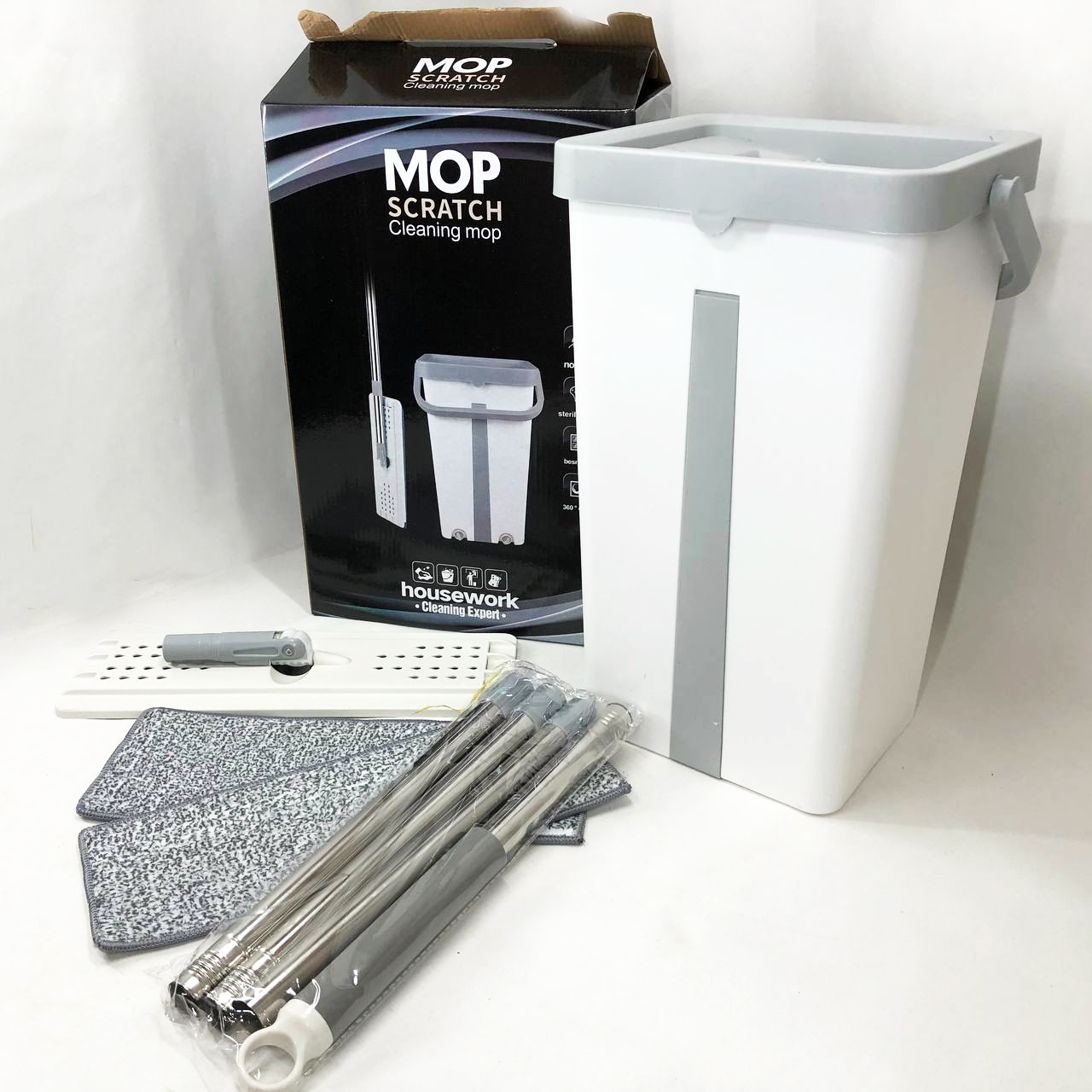 Швабра большая с ведром комплект Scratch Cleaning Easy Mop с автоматическим отжимом и складной ручкой