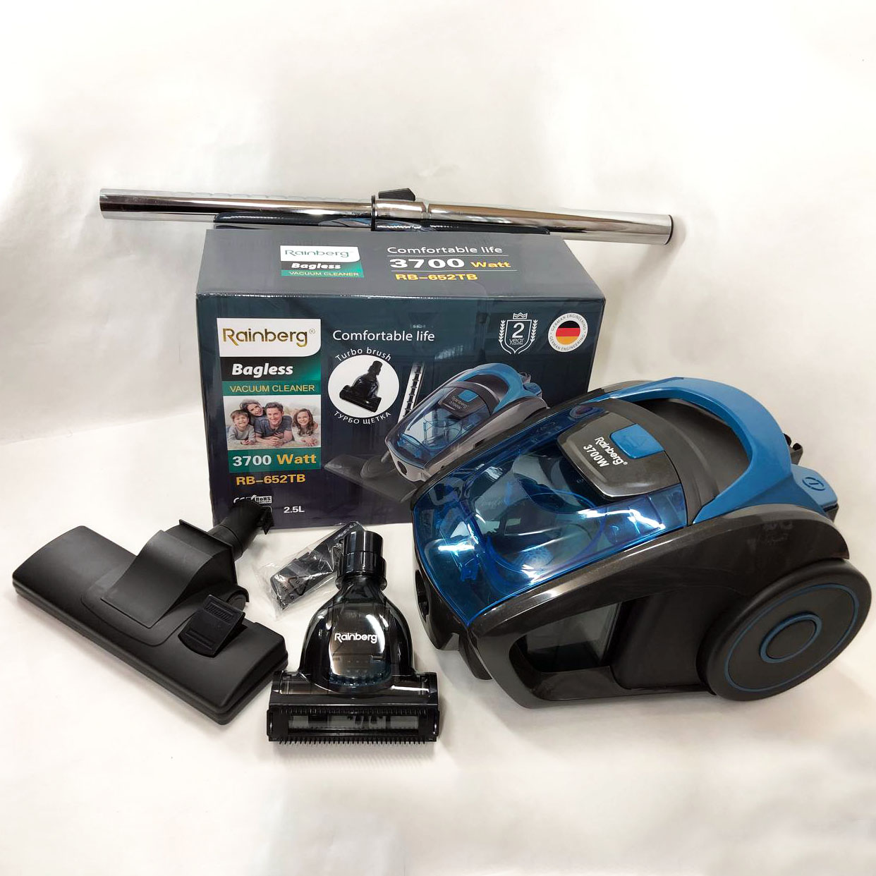 Пылесос контейнерный Rainberg RB-652 турбощётка 3700 Вт 2,5 л, мощный вертикальный пылесос