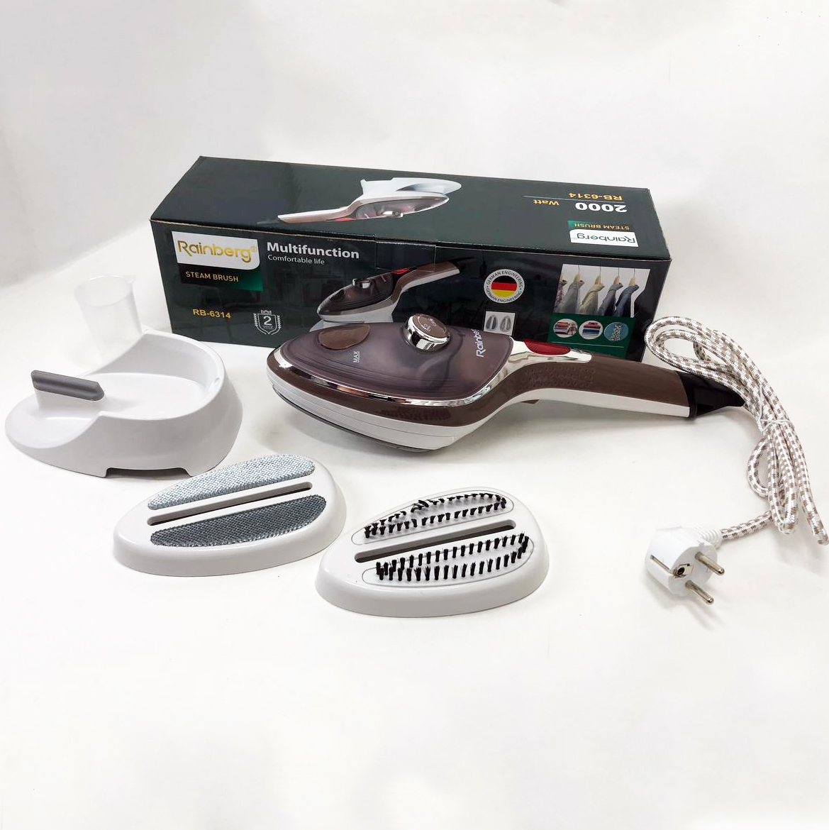 Ручной отпариватель для одежды Rainberg RB-6314 2000 Вт с двумя сменными насадками, паровая щетка
