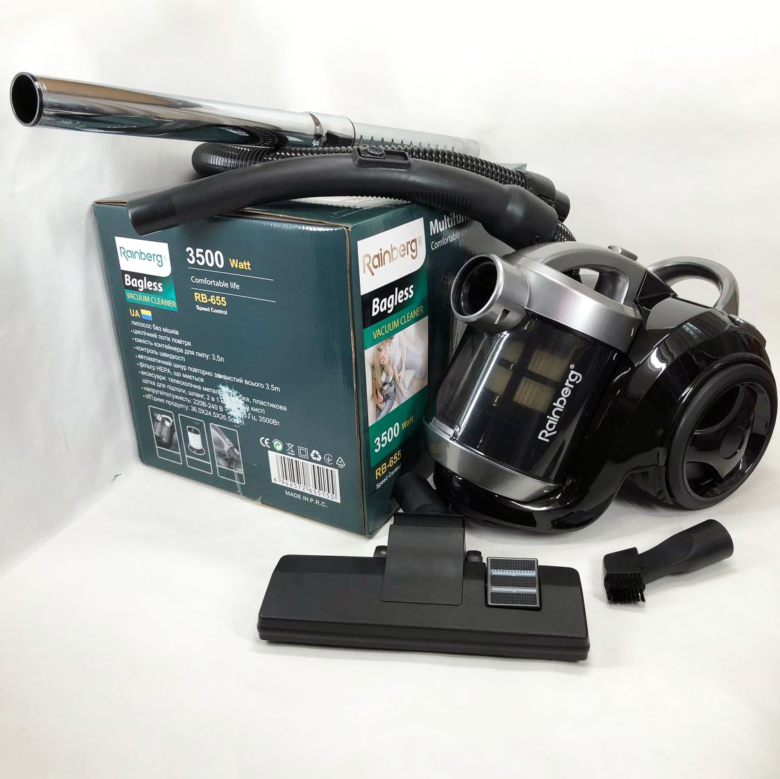 Хороший циклонный пылесос для дома с контейнером Rainberg RB-655 колбовый без мешка для сухой уборки