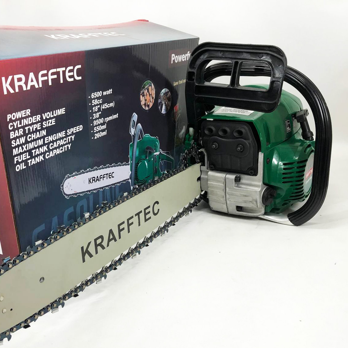 Бензопила цепная 45см KRAFFTEC 5800, Пила цепная бензиновая