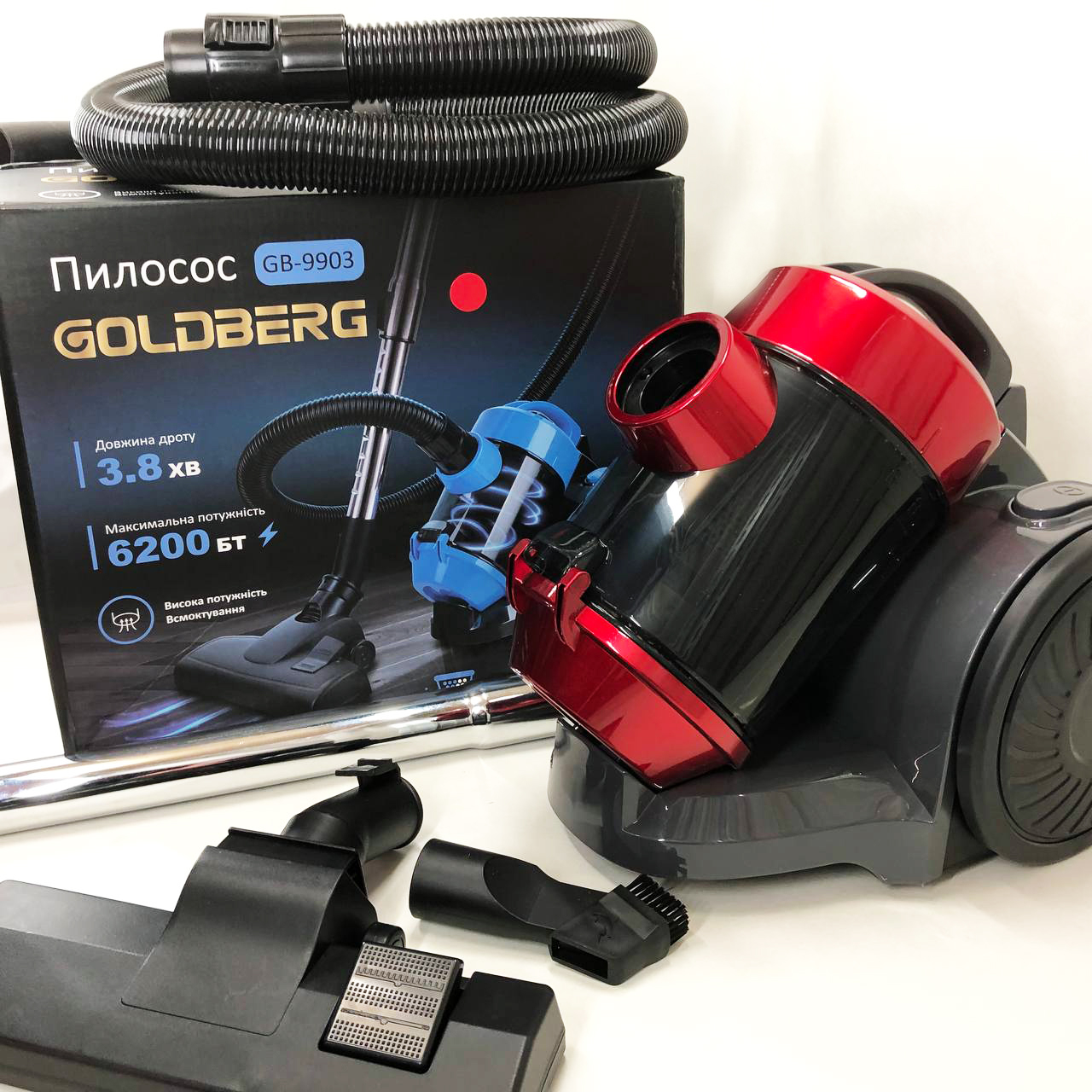 Пылесос вакуумный с контейнером для сбора пыли на 3 л GOLDBERG GB-9903 6200 Вт Мощный. Цвет: красный