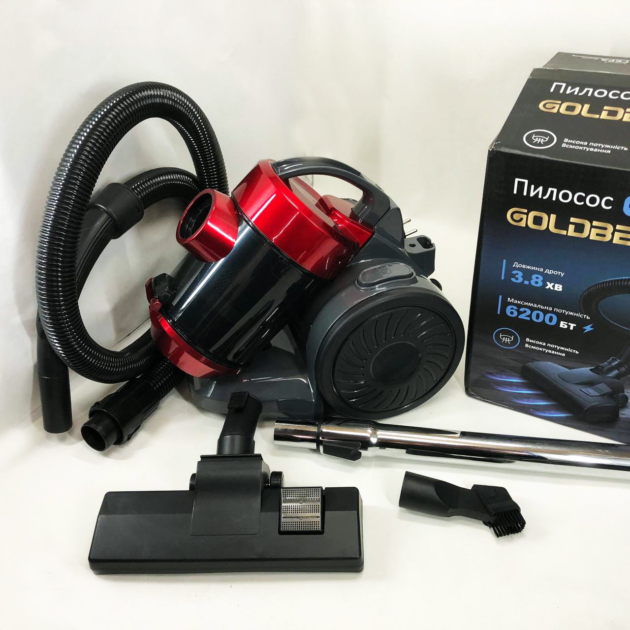 Пылесос вакуумный с контейнером для сбора пыли на 3 л GOLDBERG GB-9903 6200 Вт Мощный. Цвет: красный