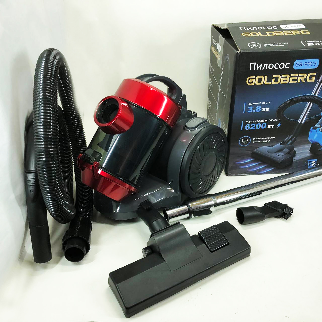 Пылесос вакуумный с контейнером для сбора пыли на 3 л GOLDBERG GB-9903 6200 Вт Мощный. Цвет: красный