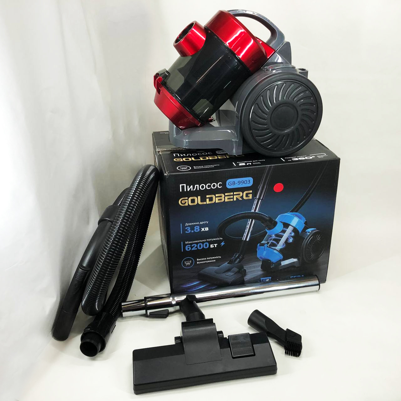 Пылесос вакуумный с контейнером для сбора пыли на 3 л GOLDBERG GB-9903 6200 Вт Мощный. Цвет: красный