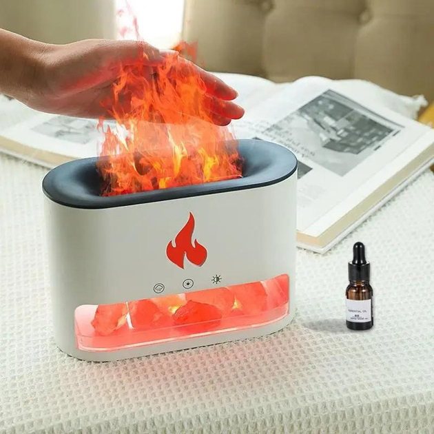 Лампа увлажнитель воздуха Docsal Flame 3 в 1 с соляными камнями, Портативный увлажнитель лампа белая