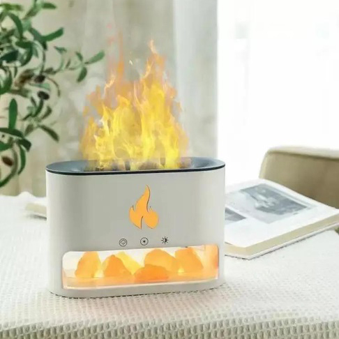 Лампа увлажнитель воздуха Docsal Flame 3 в 1 с соляными камнями, Портативный увлажнитель лампа белая