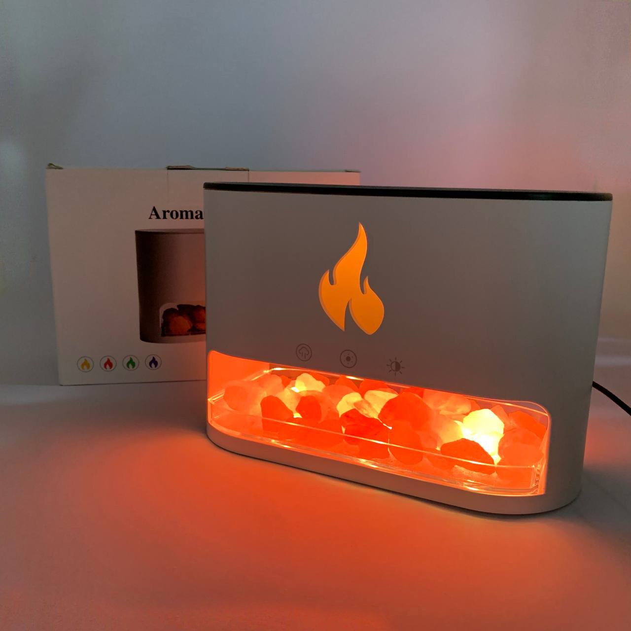 Лампа увлажнитель воздуха Docsal Flame 3 в 1 с соляными камнями, Портативный увлажнитель лампа белая