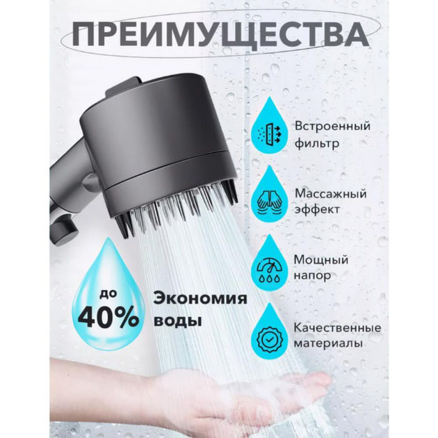 Насадка для душа массажная лейка 4в1 с массажными силиконовыми шипами водосберегающая душевая лейка
