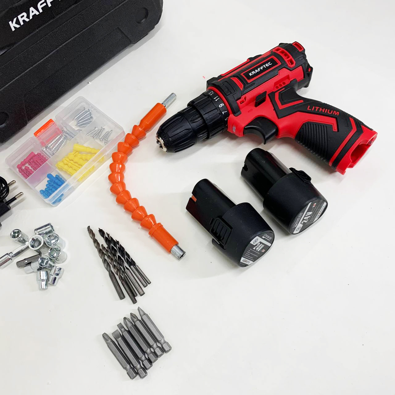 Аккумуляторный шуруповерт с насадками KRAFFTEC 24V