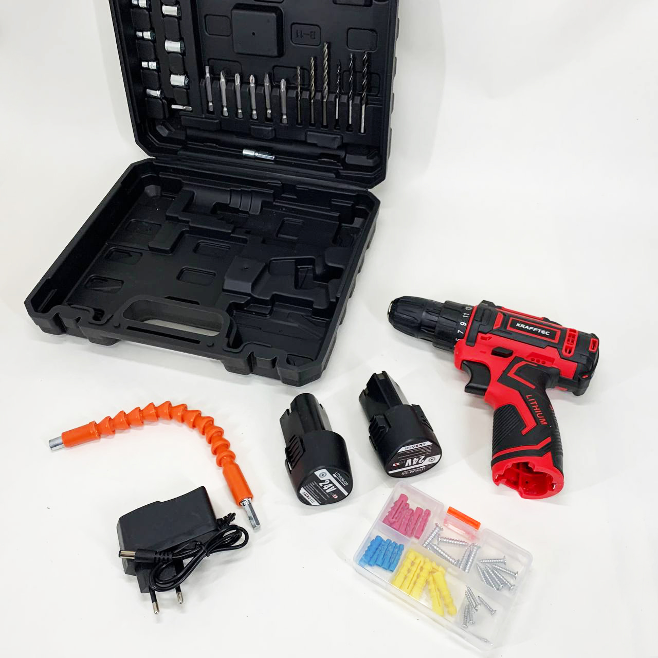 Аккумуляторный шуруповерт с насадками KRAFFTEC 24V