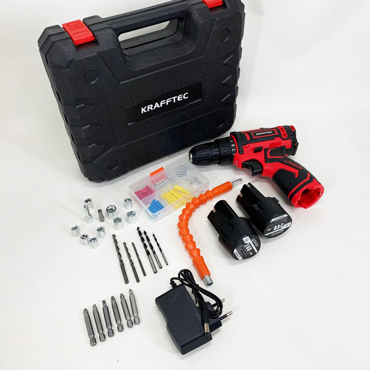 Аккумуляторный шуруповерт с насадками KRAFFTEC 24V