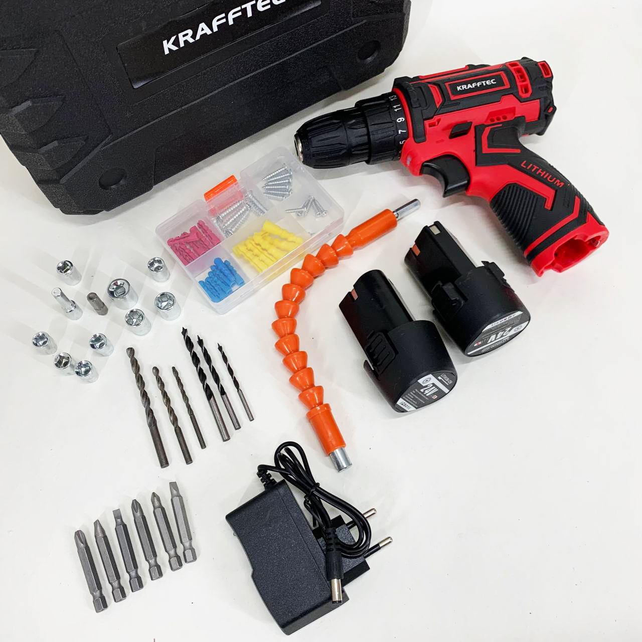 Аккумуляторный шуруповерт с насадками KRAFFTEC 24V