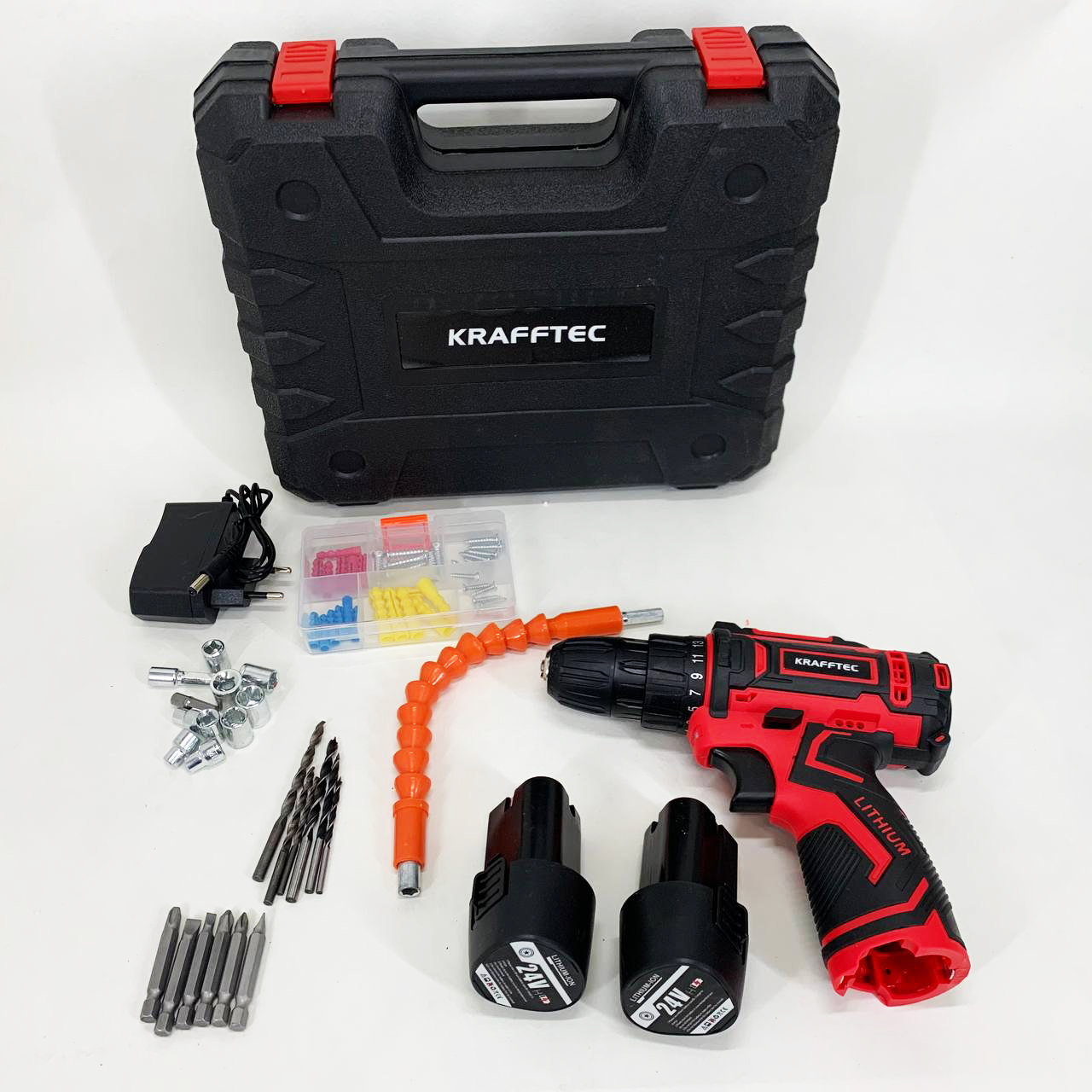 Аккумуляторный шуруповерт с насадками KRAFFTEC 24V