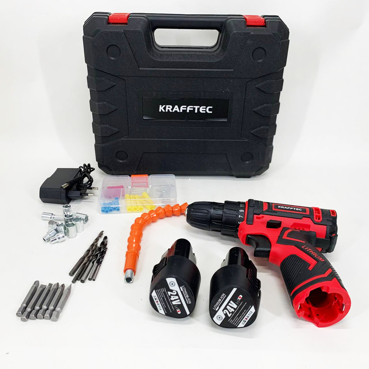 Аккумуляторный шуруповерт с насадками KRAFFTEC 24V